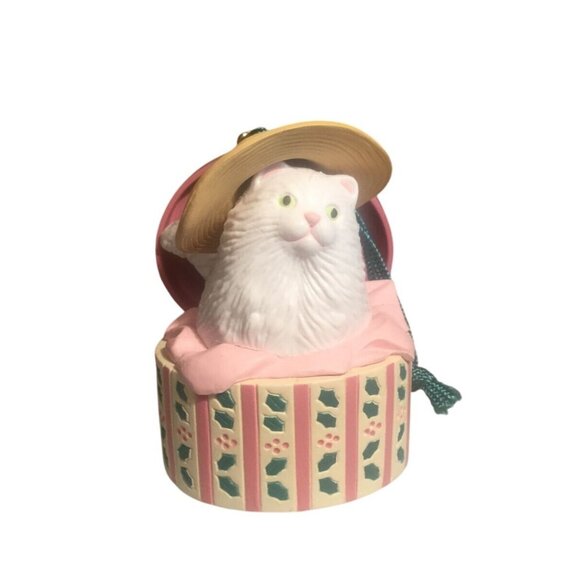 Avon Christmas Dress-up Ornament Kitty Cat in Hat Box - Picture 2 of 11